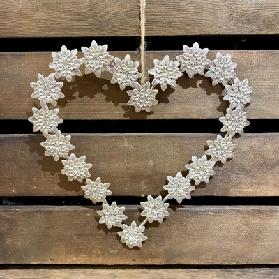 Antique Silver Flower Heart Hanger