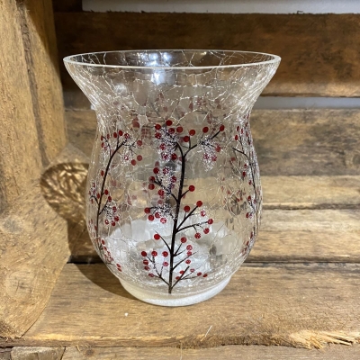 Crackled Glass Red Berry Hurricane Lamp