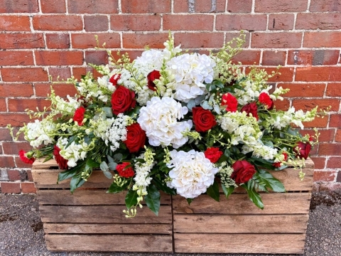 Elegant Red & White Casket Spray