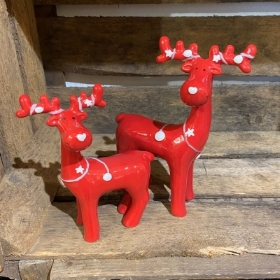 Red Ceramic Reindeer with Decorated Antlers