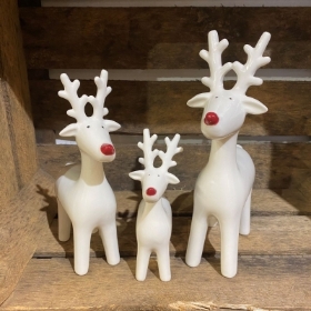White Ceramic Standing Reindeer with Red Nose